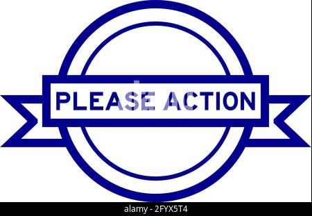 Vintage blue color round label banner with word please action on white background Stock Vector