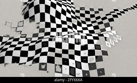 3d illustration - detection on Four-tile repeat of a wavy checkered ...