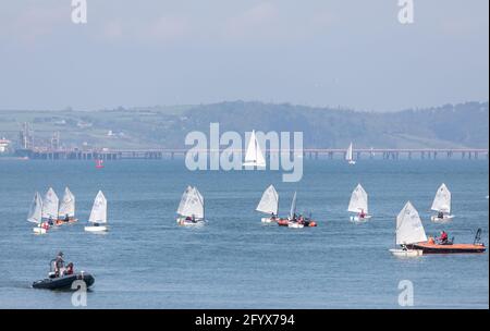 Currabinny,Cork, Ireland. 30th May, 2021.  With the lifting of Government restrictions  a group of optimist dinghies and yachts from the Royal Cork Yacht Club return to the water on a fine summers day in Cork Harbour,  Ireland.   - Credit; David Creedon / Alamy Live News Stock Photo