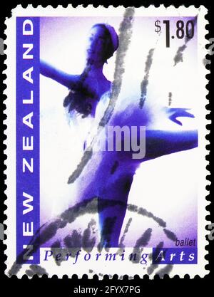 MOSCOW, RUSSIA - SEPTEMBER 27, 2019: Postage stamp printed in New Zealand shows Ballet Dancer, Performing Arts serie, circa 1998 Stock Photo