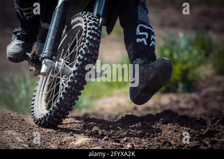 motocross dirt bike practice with kids Stock Photo