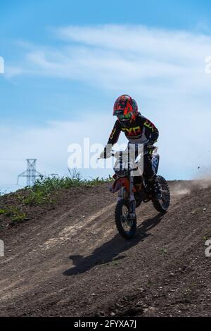 motocross dirt bike practice with kids Stock Photo