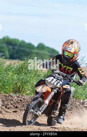 motocross dirt bike practice with kids Stock Photo