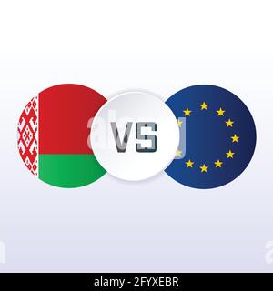 Belarus vs Europe flags flat vector illustration. Tariff trade war crisis, relations, cooperation strategy. Concept for web page, banner, presentation Stock Vector