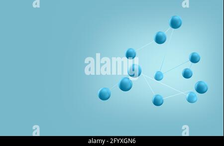 Connections atoms on blue background with space for the text. 3d rendering. Stock Photo