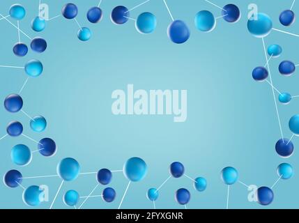 Frame of Connections atoms on blue background for the presentations. 3d rendering. Stock Photo