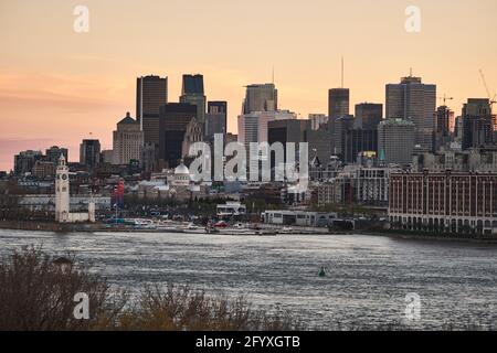 Canadian port city during sunset, Montreal, Quebec, Canada in 2017 Stock Photo