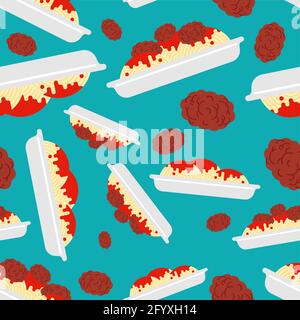 Pasta with meatballs pattern seamless. Food vector background Stock Vector