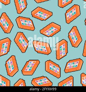 video game cartridge pixel art pattern seamless. Retro TV game 8bit background. Stock Vector
