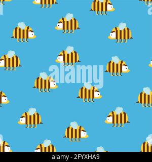 Bee pixel art 8 bit pattern seamless. pixelated honeybee 8bit vector background Stock Vector