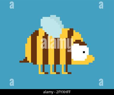 Bee pixel art 8 bit. pixelated honeybee 8bit vector illustration Stock Vector
