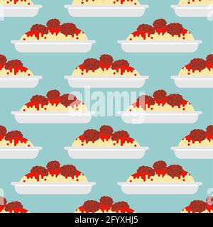 Pasta with meatballs pattern seamless. Food vector background Stock Vector