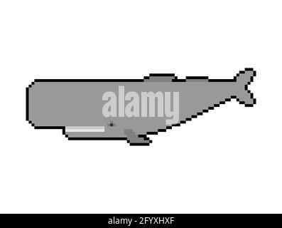 Sperm whale pixel art 8 bit. pixelated cachalot big whale 8bit Stock Vector