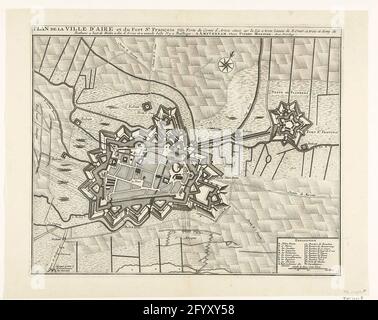 Siege from Aire, 1710; Plan De La Ville d'Aire et du Fort St. François (...). Map of Aire, Bestorped and taken by the Allies on November 8, 1710. At the bottom right of a cartouche with the legend A-V in French. Stock Photo