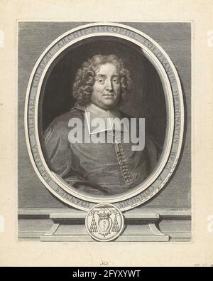 Portrait of Jean-Baptiste Michel Colbert; Ioannes Baptista Michael Jacket. Portrait of Jean-Baptiste Michel Colbert (1640-1710), Archbishop of Toulouse, depicted in oval picture frame with weapon. Stock Photo