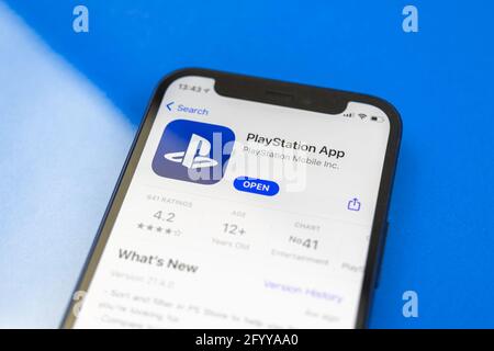 Kharkov, Ukraine - May 28, 2021: Playstation app in app store close-up Stock Photo