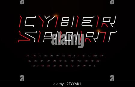 Sport futuristic style font with sharp angles and thin lines. Outline letters and numbers for game headline and logo design. Linear italic font, cyber Stock Vector