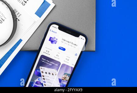 Kharkov, Ukraine - May 28, 2021: Microsoft Teams app on the screen of Apple iPhone, business applications Stock Photo