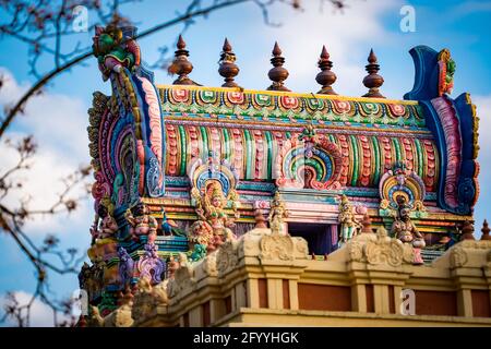 roof decoration of hindu temple Sri Mayurapathy Murugan in berlin Stock Photo