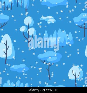 Winter seamless pettern with forest, trees and bushes. Stock Vector