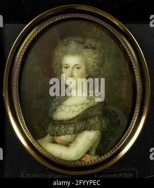 Frederika Sophia Wilhelmina (Wilhelmina; 1747-1820), Princess of Prussia. Wife of Prince Willem V. Portrait of Frederika Sophia Wilhelmina (1747-1820), Princess of Prussia. Wife of Prince Willem V. Halven Level, sitting in a chair, left. Part of the portrait miniaturen collection. Stock Photo