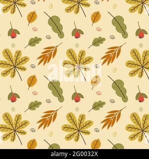 Vector autumn pattern with leaves and berries  Stock Vector