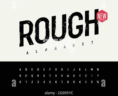 Grunge font. Rough stamp typeface. Grunge textured handmade alphabet. Vectors. Plus 3 grunge textures as a bonus Stock Vector