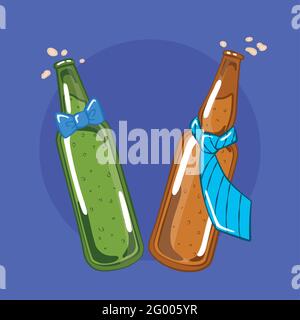 Pair of beer bottles with necktie and bowtie Stock Vector