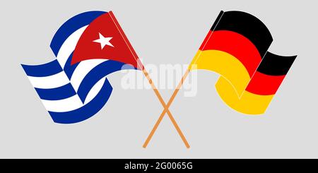 Crossed and waving flags of Cuba and Germany. Vector illustration Stock Vector