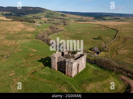 Aerial view of Hermitage castle near Newcastleton, Liddesdale, Scotland. Stock Photo