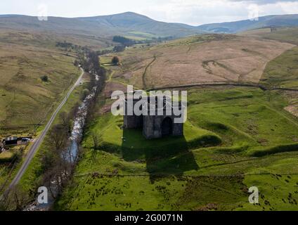 Aerial view of Hermitage castle near Newcastleton, Liddesdale, Scotland. Stock Photo