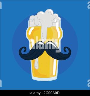 Isolated beer drinking glass with a mustache and foam Stock Vector