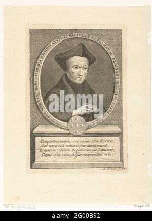 Portrait of Nicolaus van Esch (Eschius) at age 40 in oval frame with ...