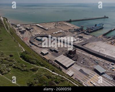 The Port of Dover is a cross-channel ferry, cruise terminal, maritime cargo and marina facility situated in Dover, Kent, south-east England Stock Photo