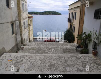 Back streets and alley ways of old Corfu Town, Kerkyra, Greece Stock Photo