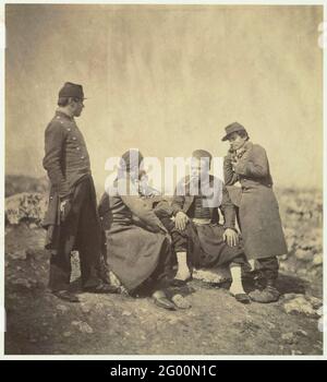 Zouaven and other soldiers during the Crimean War; Zouaves And Soldiers Of The Line. Stock Photo