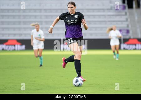 Orlando, United States. 31st May, 2021. Taylor Kornieck (22 Orlando Pride) dribbles towards goal during the National Women's Soccer League game between Orlando Pride and Kansas City at Exploria Stadium Orlando, Florida. Credit: SPP Sport Press Photo. /Alamy Live News Stock Photo