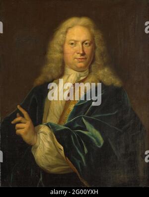 Portrait of Jan Hendrik van Heemskerck, Count of the Holy Roman Empire, Lord of Eighteenhoven, Den Bosch and Eyndschoten, Captain of the Citizenry of Amsterdam (Johan Hendrik Graaf van Heemskerk). Portrait of Jan Henry van Heemskerck (1689-1730), count of the Holy Roman Empire, Lord of Eightienhoven, Den Bosch and Eyndschoten. Captain of the Burgerij in Amsterdam. Half, with lifted and gesturing left hand. Stock Photo