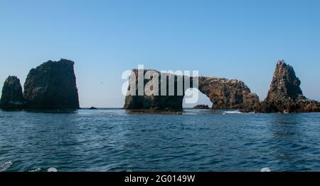 Anacapa rock formation on Anacapa Island in the Channel Islands Naitonal Park offshore from the Ventura Oxnard area of southern California USA Stock Photo