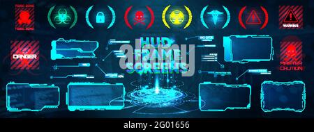 GUI, HUD, UI futuristic frame screen, Callouts titles and Hologram digital info bars. UI Callout bar labels box. Info template Futuristic User Stock Vector