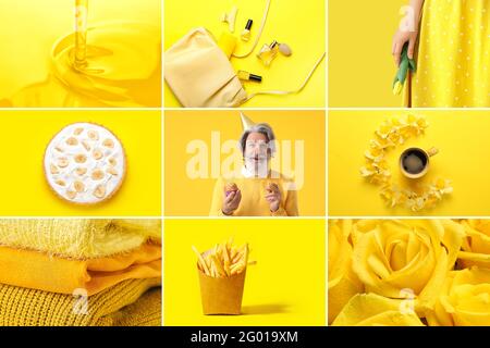 Collage of photos in yellow colors Stock Photo