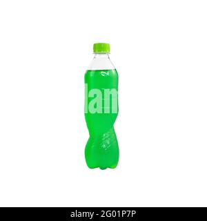 Green sparkling water in a plastic bottle isolated on white background Stock Photo