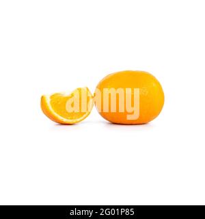 One tangerine or orange and one sliced ​​orange on white background Stock Photo