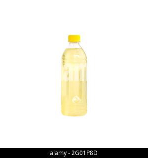 Yellow sparkling water in a plastic bottle isolated on white background Stock Photo