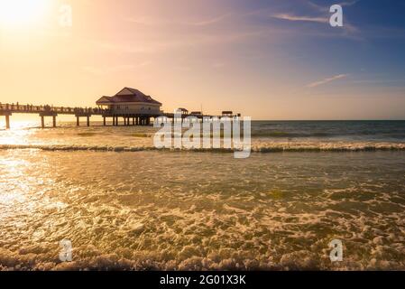 Pier 60 at sunset on a Clearwater Beach in Florida Stock Photo