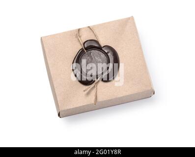 cardboard box with sealing wax seal on a white background with clipping path Stock Photo