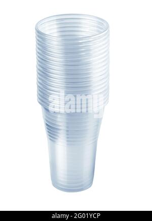 Stack of disposable plastic beer cups isolated on white with clipping path Stock Photo