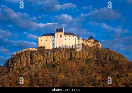 Fuzer, Hungary - The beautiful Castle of Fuzer with blue sky and clouds on an autumn morning. The castle has been located in the mountains of Zemplen Stock Photo