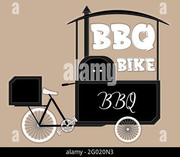 logo bike barbecue with stove black with white wheels 5 Stock Vector