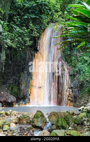 Diamond Waterfall in St. Lucia Botanical Gardens, Saint Lucia, Caribbean Islands, Lesser Antilles, West Indies Stock Photo